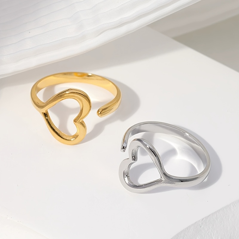 Women's Adjustable Heart-Designed Open-End Ring, Elegant and Stylish